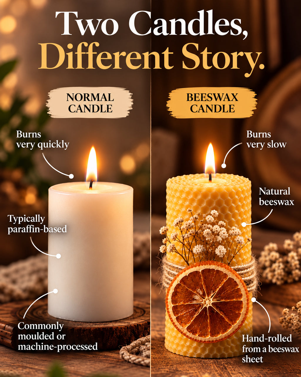 Beeswax Candle Hand Rolled (Pack of 2)