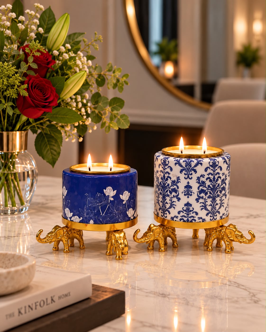 Manjari Blue Metal Candle Pair