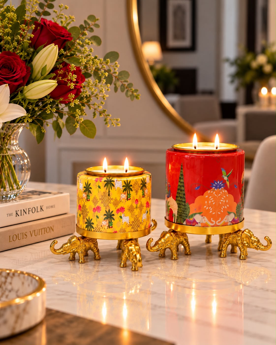 Manjari Golden Metal Candle Pair