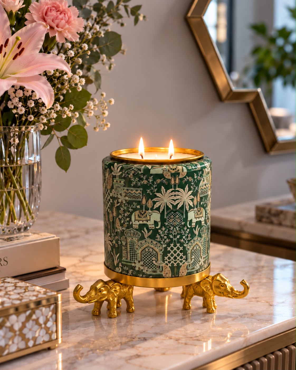 Manjari Green Meenakari Metal Candle