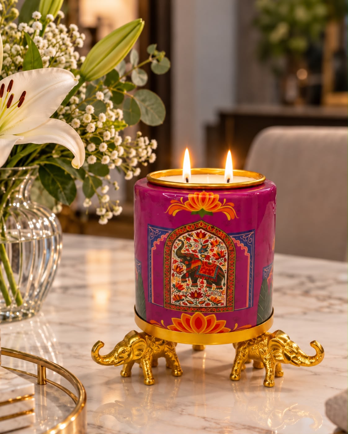 Manjari Purple Meenakari Metal Candle