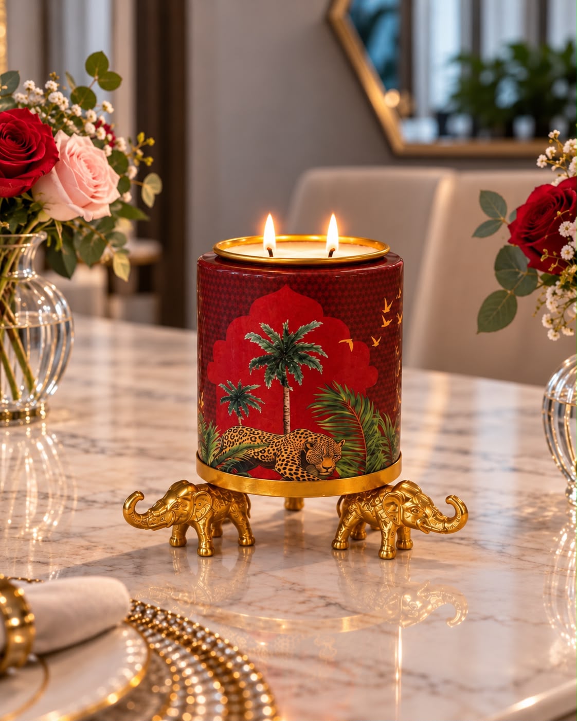 Manjari Maroon Meenakari Metal Candle (Copy)